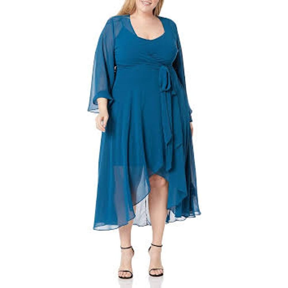 City Chic Plus Size Fleetwood Teal Chiffon Maxi Wrap Dress 14 US XS NWT Hi-Lo - Picture 1 of 5